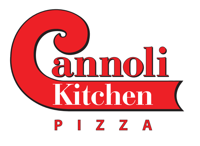 Logo of Cannoli Kitchen Pizza in bold red and white letters, with “Cannoli” in a stylized large red "C" and “Kitchen” and “Pizza” in smaller sizes below.