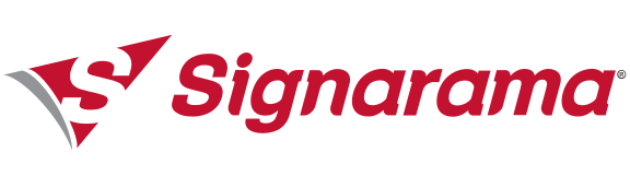 Red and black "Signarama" logo with a stylized "S" inside a triangle on the left side.